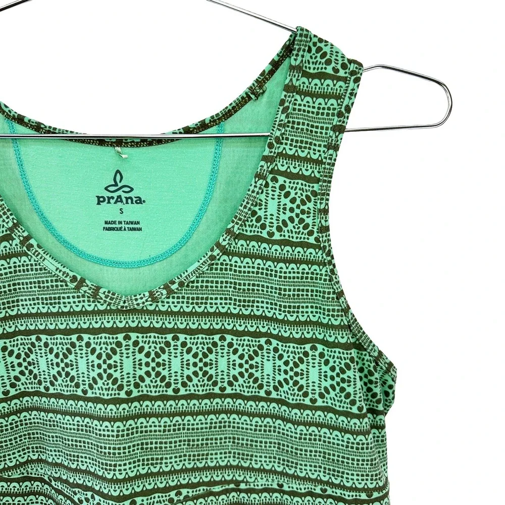 PRANA Jersey Athleisure Casual Dress • Small • green all-over-print • boho chic - Picture 2 of 7